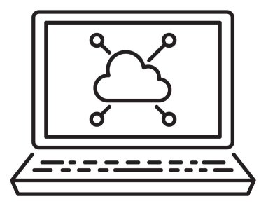 Proje yönetimi dizüstü bilgisayarı, bulut hesaplama vektör resimleme.