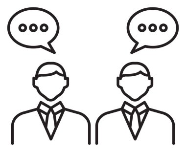 Proje yönetimi takım elbiseli iki kişi, sohbet baloncukları, işbirliği vektör illüstrasyonu.