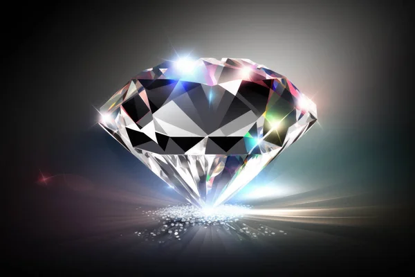 A dazzling diamond sparkles at the center of a mesmerizing abstract background, with brilliant shades and curves creating an alluring visual display.