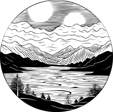 Dairesel bir çerçeve içinde sakin bir manzara çizen bu sanat eseri doğanın büyüleyici güzelliğini yakalar..