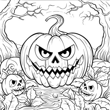 Cadılar Bayramı temalı renkli sayfalar, şirin çizgi film tarzı fenerler, çocuklar için mükemmel..