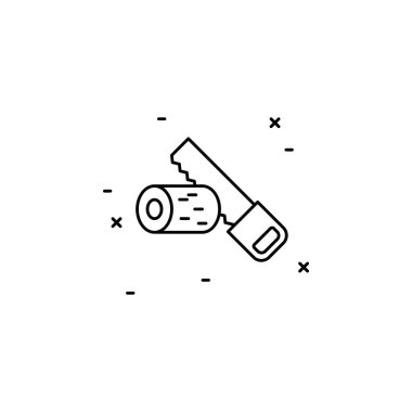 Log, Testere simgesi. UI ve UX için tarımsal simgelerin ana hatları, web sitesi veya beyaz arkaplan üzerinde mobil uygulamalar