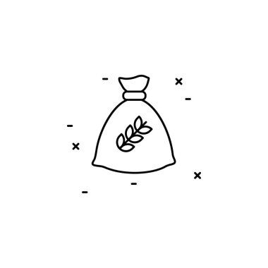 Buğday, torba ikonu. UI ve UX için tarımsal simgelerin ana hatları, web sitesi veya beyaz arkaplan üzerinde mobil uygulamalar