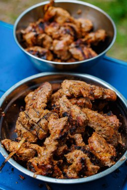 Sizzling Savory Delight Kaseleri Izgara Mükemmellik Sulu Etler ve Canlı Garnitürler, Duyular İçin Ağız Sulama Şöleni.