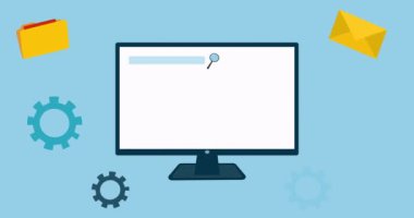 Farklı simgelerle canlandırılmış bilgi grafikleri. Açık mavi arkaplanda gösterilen farklı grafik ve grafiklerin canlandırması. Yüksek kalite 4k görüntü.