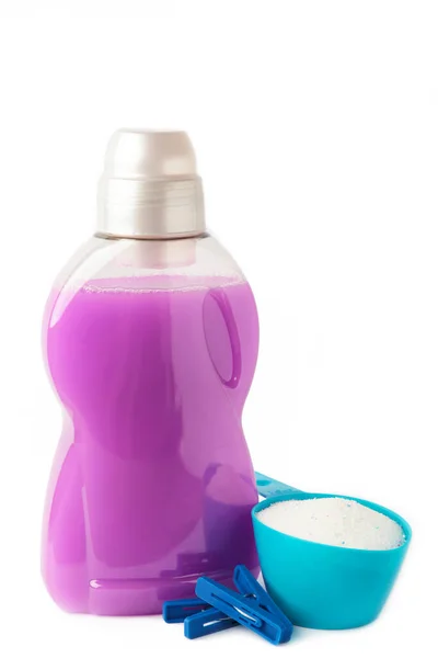 Detergentes Para Roupa Com Lavagem Isolado Sobre Fundo Branco Vista — Fotografia de Stock