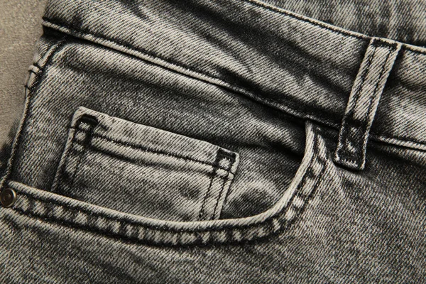 Bolso Calças Ganga Frente Cinzenta Jeans Velhos Close Vista Superior — Fotografia de Stock