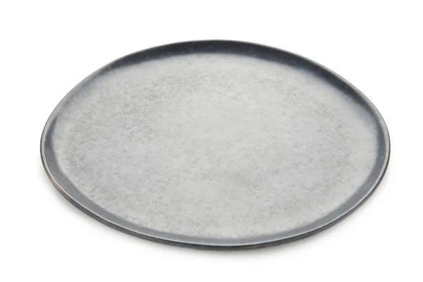Пустая Серая Керамическая Плита Изолирована Белом Фоне Вид Сверху — стоковое фото