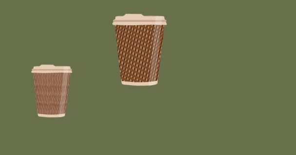 Видео Чашки Кофе Мультфильма Темно Зеленом Фоне Coffee Cup Different — стоковое видео