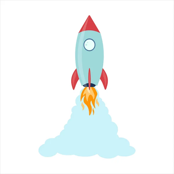 Rocket Flying Sky Start Concept Vector Illustration Top View — Stock Vector