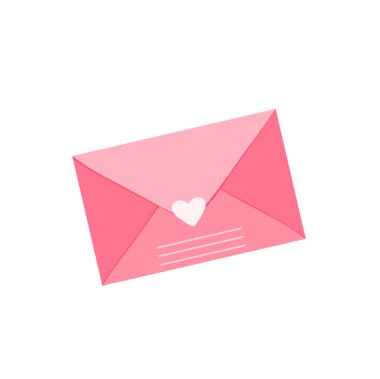 Kalpli mektup, zarfta aşk mesajı, beyaz arka planda izole edilmiş Vektör illüstrasyonu. Üst görünüm