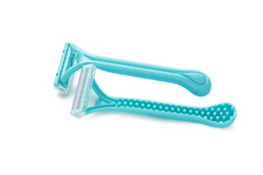 Blue woman razors isolated on a white background, top view.