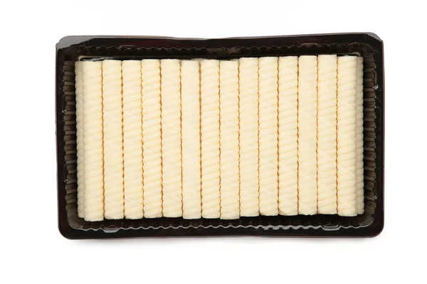 Crispy Wafer Rolls Package Wafer Rolls White Background Crispy Dessert — Stockfoto