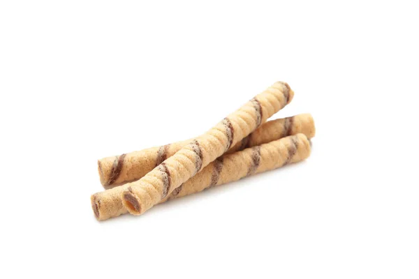 Wafer Roll Sticks Cream Rolls Isolated White Background Top View — 스톡 사진