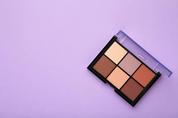 Palette Basic Eyeshadows Purple Background Makeup Concept Top View — Stock Photo, Image