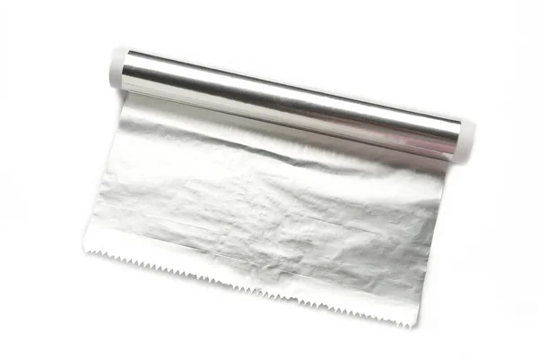 Rollo Papel Aluminio Aislado Blanco Vista Superior — Foto de Stock