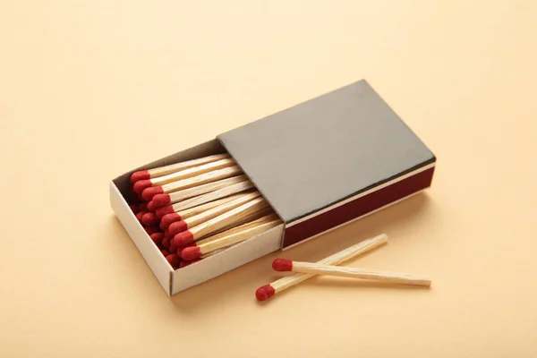 Box Matches Beige Background Top View — Stock Photo, Image