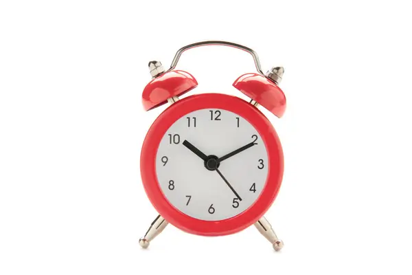 Relógio Alarme Vermelho Retro Isolado Fundo Branco Vista Superior Fotografias De Stock Royalty-Free