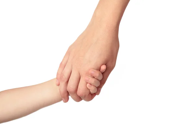 Mãe Segurando Mão Filha Isolado Fundo Branco Vista Superior — Fotografia de Stock