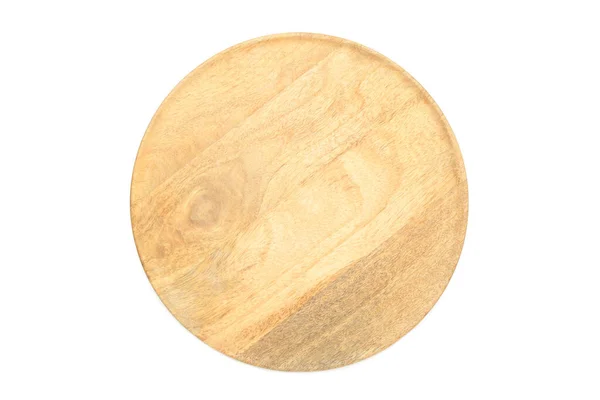 白い背景に隔離された空の木製のトレイ 長方形の木製の皿 トップ表示 — ストック写真