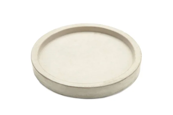 Pusta Ceramiczna Okrągła Płyta Izolowana Białym Tle Ścieżką Wycinania Widok — Zdjęcie stockowe