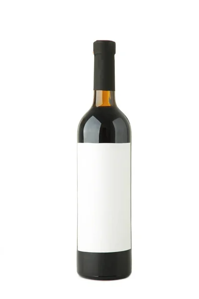 Flaska Rött Vin Isolerad Vit Bakgrund Ovanifrån — Stockfoto
