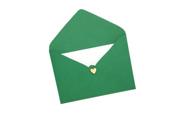 Envelope Verde Vazio Isolado Fundo Branco — Fotografia de Stock