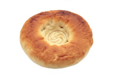 Beyaz arka planda izole edilmiş geleneksel Gürcü ekmeği. Üst görünüm