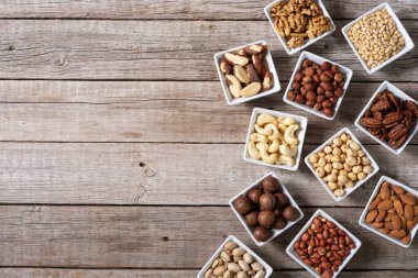 Fındık karışımı. Gıda arkaplan üst görünümü