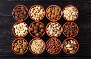 Fındık karışımı. Gıda arkaplan üst görünümü