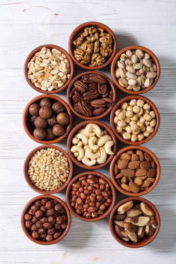 Fındık karışımı. Gıda arkaplan üst görünümü