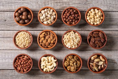 Fındık karışımı. Gıda arkaplan üst görünümü