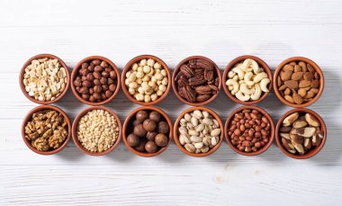 Fındık karışımı. Gıda arkaplan üst görünümü