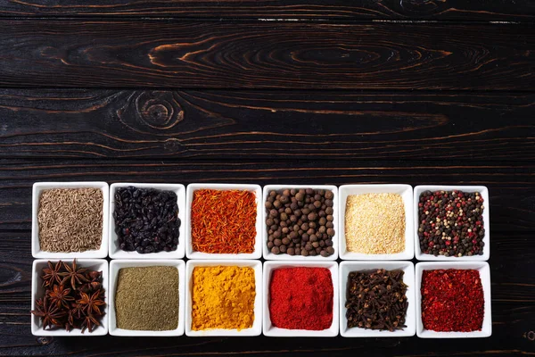 Mix of spices . Indian food background . Top view