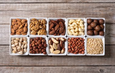 Fındık karışımı. Gıda arkaplan üst görünümü