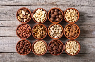 Fındık karışımı. Gıda arkaplan üst görünümü