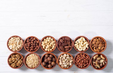 Fındık karışımı. Gıda arkaplan üst görünümü