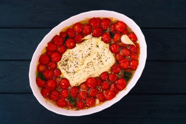 Sağlıklı vejetaryen İtalyan fırında makarna. Yemek arkaplanı Üst yaşam