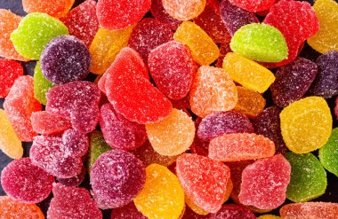 Tatlı tatlı. Renkli marmelat şekeri. Gıda arkaplan üst görünümü