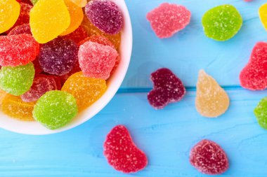 Tatlı tatlı. Renkli marmelat şekeri. Gıda arkaplan üst görünümü