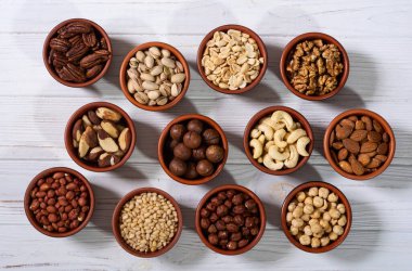 Fındık karışımı. Gıda arkaplan üst görünümü