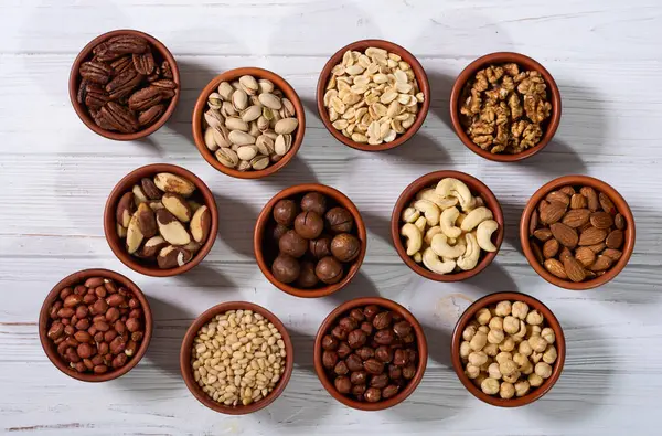 Fındık karışımı. Gıda arkaplan üst görünümü