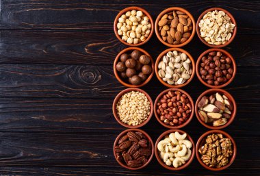 Fındık karışımı. Gıda arkaplan üst görünümü