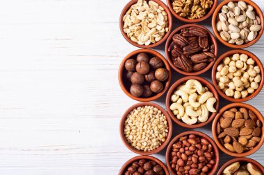 Fındık karışımı. Gıda arkaplan üst görünümü