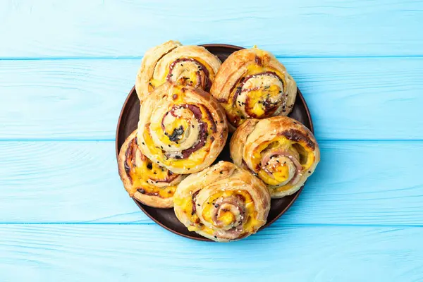 stock image Homemade Puff pastry pinweel ( rolls ) Mini pizza top view