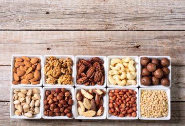 Fındık karışımı. Gıda arkaplan üst görünümü