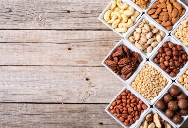 Fındık karışımı. Gıda arkaplan üst görünümü