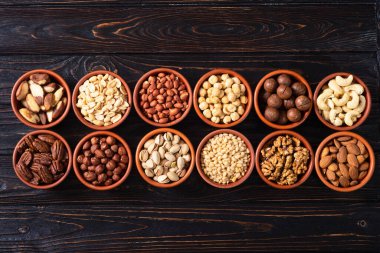 Fındık karışımı. Gıda arkaplan üst görünümü