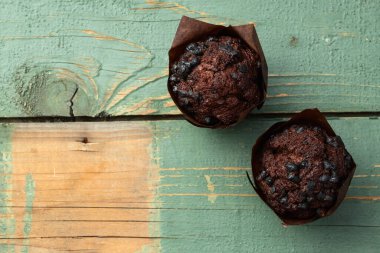 Tatlı çikolatalı kek (cupcake). En iyi görüntü fotoğrafçılığı