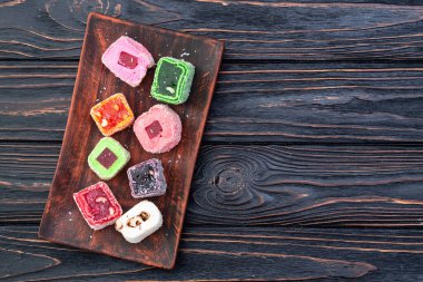 Türk lokum şekeri. Raf lokum fotoğrafçılık. Üst görünüm